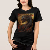 Black Flame Dragon in Autumn Forest Tri-Blend Shirt (Voorkant)