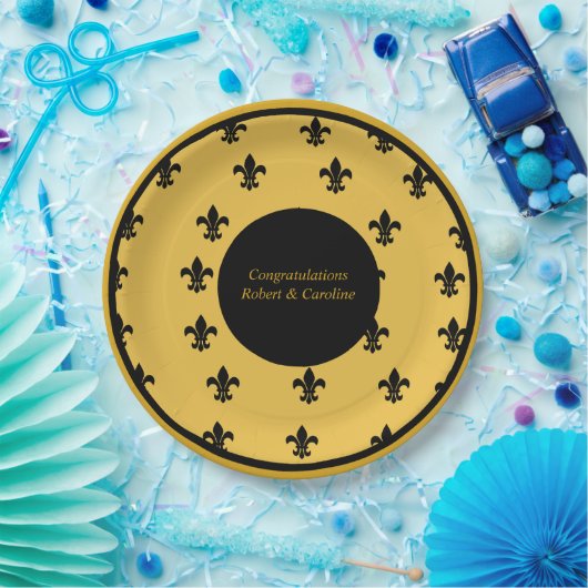 Black Fleur de Lis op Gold-achtergrond Papieren Bordje (Feest)