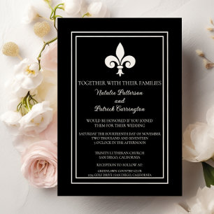 Black Fleur de Lis Wedding Invitation Kaart