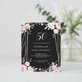 Black Floral 50e budget verjaardagsuitnodiging (Staand voorkant)