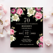 Black Floral 70e budget verjaardagsuitnodiging