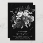 Black Floral begrafenis memorial aankondiging (Voorkant / Achterkant)