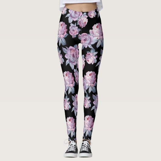 Black Floral Blend Leggings Femme (Devant)