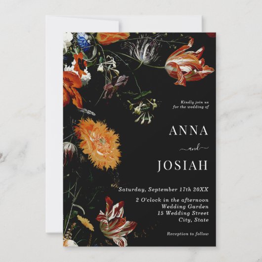 Black Floral Boho Chic Wedding Kaart (Voorkant)