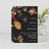 Black Floral Boho Chic Wedding Kaart (Staand voorkant)