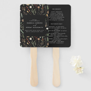 Black floral botanical bruiloft fan handwaaier