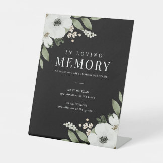 Black Floral Botanical Weddenschap in liefdevol ge Reclamebord Met Voetstuk