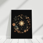 Black Floral Celestial Boho Mur Art<br><div class="desc">Cet art mural noir floral céleste du Boho présente des phases de lune,  un cercle fleuri,  le soleil et les étoiles,  et des fleurs vintages. Cet art est parfait pour les maisons bohèmes.</div>