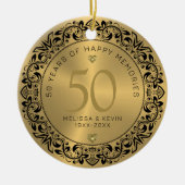 Black Floral Circle 50th Wedding Jubileum Keramisch Ornament (Voorkant)