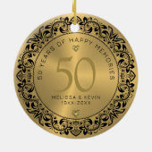 Black Floral Circle 50th Wedding Jubileum Keramisch Ornament (Achterkant)