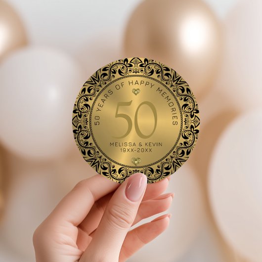 Black Floral Circle 50th Wedding Jubileum Ronde Sticker