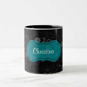 Black Floral Coffee Mug Cup