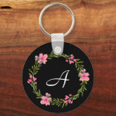 Black Floral Custom Monogram Sleutelhanger (Voorkant)