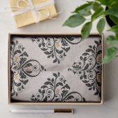 Black Floral Damask op Tan-decoupage Tissuepapier (Geschenk)