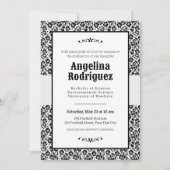 Black Floral Damask Photo Afstuderen Kaart (Voorkant)