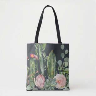 BLACK FLORAL DESERT CACTI FOLIAGE WATERVERF BRIDE DRAAGTAS