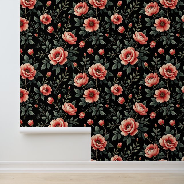 Black Floral Dream Behang (Applicatie)