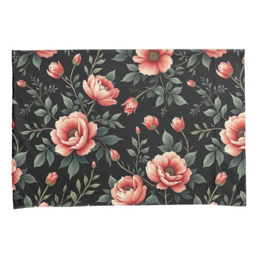 Black Floral Dream Kussensloop (Voorkant-Rechts)