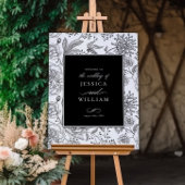 Black Floral Elegant Mariage Affiche de bienvenue