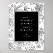 Black Floral Elegant Mariage Affiche de bienvenue (Devant)