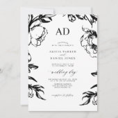Black floral elegant wedding kaart (Voorkant)
