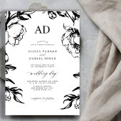 Black floral elegant wedding kaart