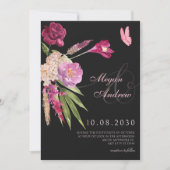 Black Floral esthetische bruiloft Kaart (Voorkant)