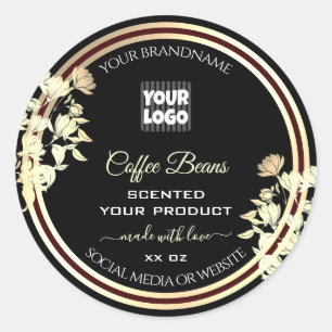 Black Floral Étiquette Logo Gold
