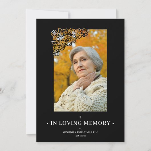 Black Floral Frame Elegant Photo Funeral (Voorkant)
