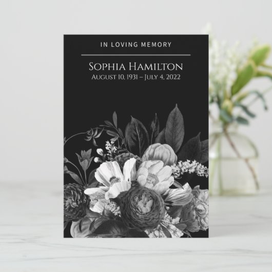 Black Floral Funeral Memorial Programme (Debout devant)