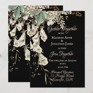 Black Floral Garland Script Elegant Wedding Kaart
