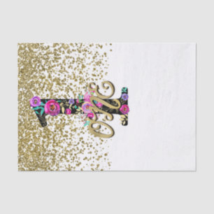 Black Floral Gold Glitter ONE 1 1e verjaardag Tissuepapier