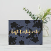 Black Floral Gold Text Blue Cadeaubon (Staand voorkant)