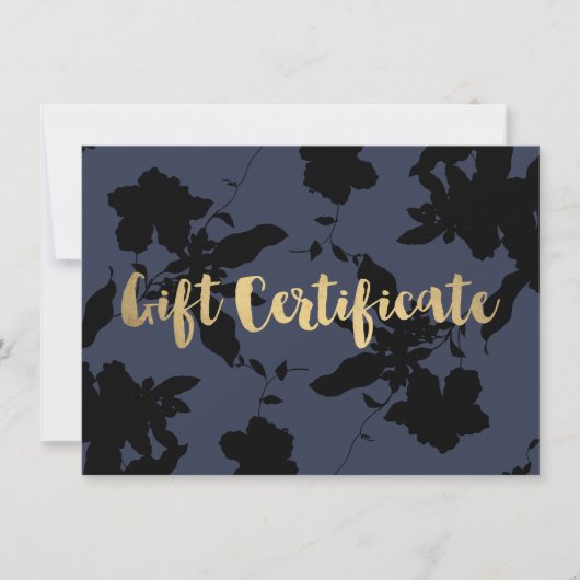 Black Floral Gold Text Blue Cadeaubon (Voorkant)