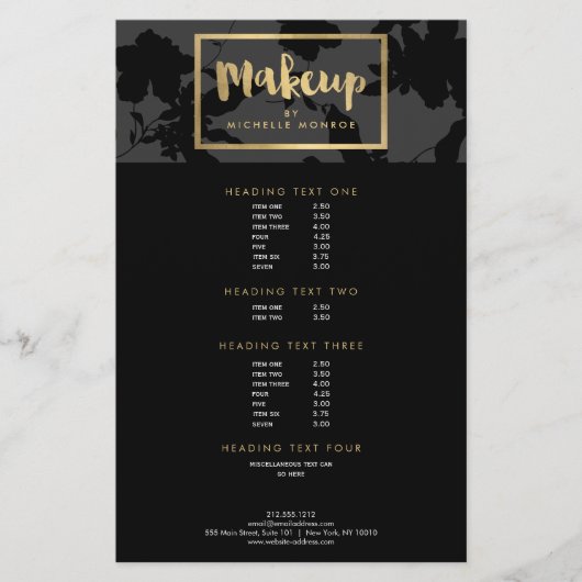 Black Floral Gold Text Makeup Artist Flyer (Voorkant)