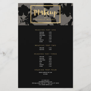 Black Floral Gold Text Makeup Artist Gray Flyer