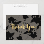 Black Floral Gold Texte Gris Carte de remerciement (Devant / Derrière)