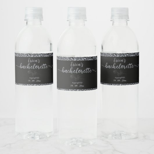 Black Floral Gothic Bachelorette Party Waterfles Etiket (Flessen)
