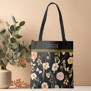 Black Floral Grace tendance Sac fourre-tout élégan