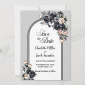 Black Floral Grey Arch Wedding Save the Date (Voorkant)