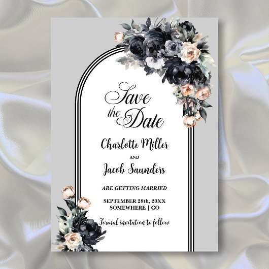 Black Floral Grey Arch Wedding Save the Date