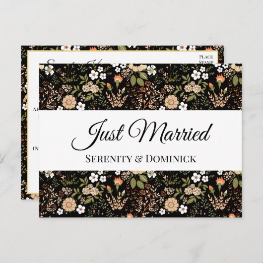 Black Floral is net getrouwd met huwelijksaankondi Aankondigingskaart (Voorkant / Achterkant)