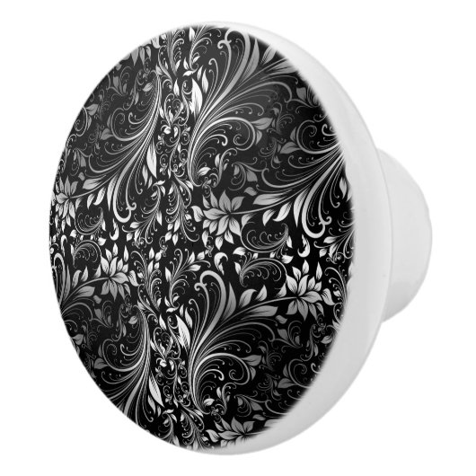 Black Floral Keramische Knop (Rechts)
