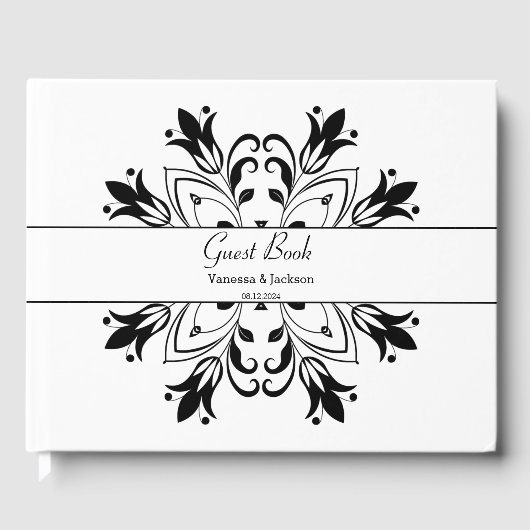 Black Floral Mandala Gastenboek (Voorkant)