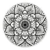 Black Floral Mandala Keramische Knop (Voorkant)
