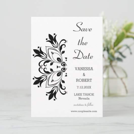 Black Floral Mandala Save The Date (Staand voorkant)