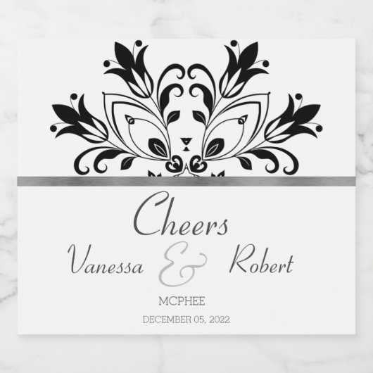 Black Floral Mandala Sparkling Wijnetiket (Enkel label)