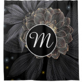 Black Floral Monogram Personaliseren Douchegordijn (Voorkant)
