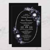 Black Floral Oval Wedding Invitation Kaart (Voorkant / Achterkant)
