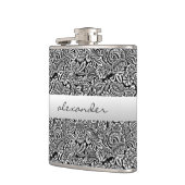 Black Floral Paisley Personalized Groomsmen Heupfles (Links)